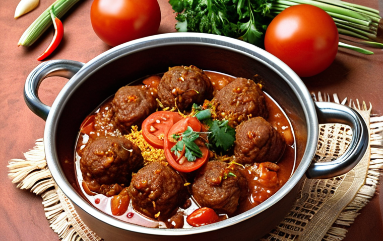 **Eritrean meat stew (Zergie) with onions, tomatoes, and Eritrean spices, traditionally served at festivals.**