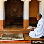 에리트레아의 기독교 문화 - **Prompt 1: Ancient Eritrean Rock-Hewn Church Interior**
"A serene and majestic interior view of...