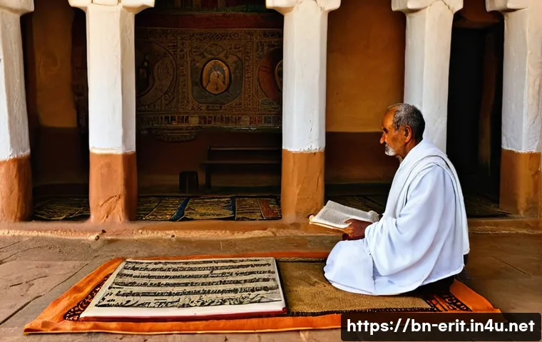 에리트레아의 기독교 문화 - **Prompt 1: Ancient Eritrean Rock-Hewn Church Interior**
"A serene and majestic interior view of...