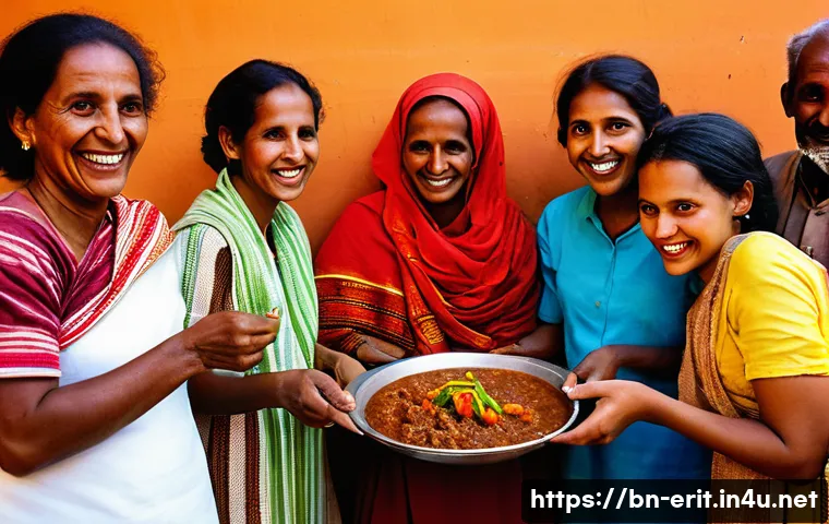 에리트레아의 식습관 - **Prompt: Communal Eritrean Feast**
"A vibrant, eye-level shot capturing a group of Eritrean men...